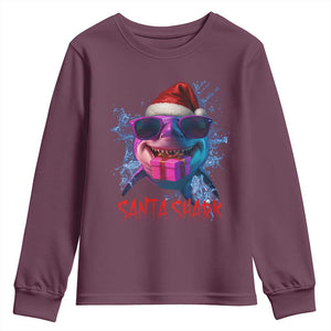 Funny Christmas Santa Shark Xmas Gift Youth Sweatshirt TS12 Maroon Print Your Wear