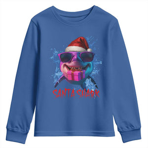 Funny Christmas Santa Shark Xmas Gift Youth Sweatshirt TS12 Royal Blue Print Your Wear