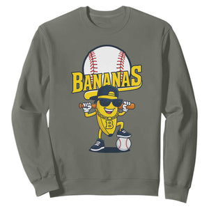 Cool Banana Playing Baseball Sweatshirt Funny Fruit Sports Gift TS12 Military Green Print Your Wear