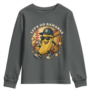Funny Banana Baseball Youth Sweatshirt Sports Humor Banana Baseball TS12 Dark Heather Print Your Wear