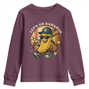Funny Banana Baseball Youth Sweatshirt Sports Humor Banana Baseball TS12 Maroon Print Your Wear