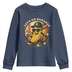 Funny Banana Baseball Youth Sweatshirt Sports Humor Banana Baseball TS12 Navy Print Your Wear