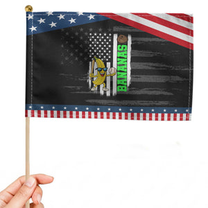 Banana Playing Baseball Lover Patriotic Handheld Flag Retro American Flag TS12 Distressed 8.2" × 5.5" Black Blue Print Your Wear