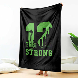 Space Needle Emerald City Skyline Number 12 Typography Throw Blanket Pacific Northwest Fan Pride