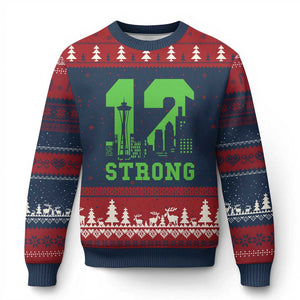 Space Needle Emerald City Skyline Number 12 Typography Ugly Christmas Sweater Pacific Northwest Fan Pride