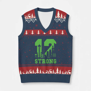 Space Needle Emerald City Skyline Number 12 Typography V-Neck Knit Sweater Vest Pacific Northwest Fan Pride