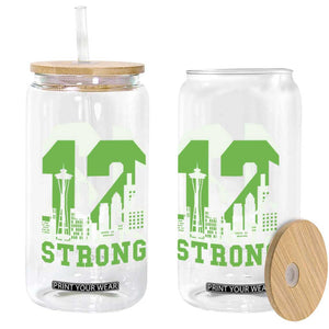 Space Needle Emerald City Skyline Number 12 Typography Glass Can Pacific Northwest Fan Pride