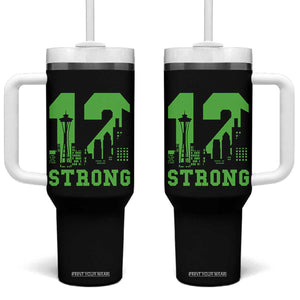 Space Needle Emerald City Skyline Number 12 Typography Tumbler With Handle Pacific Northwest Fan Pride