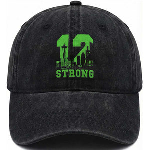 Space Needle Emerald City Skyline Number 12 Typography Washed Cotton Baseball Cap Pacific Northwest Fan Pride