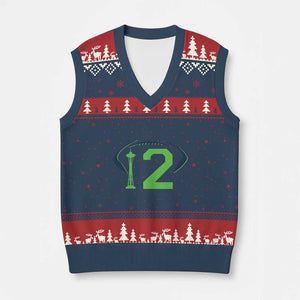 Space Needle Emerald City Number 12 V-Neck Knit Sweater Vest Sports Fan Pride