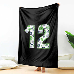Floral Green Blue Game Day Throw Blanket Number 12 Sports Fan