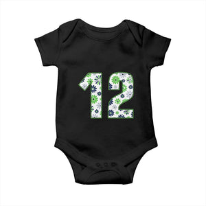 Floral Green Blue Game Day Baby Onesie Number 12 Sports Fan