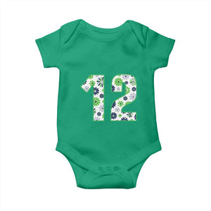 Floral Green Blue Game Day Baby Onesie Number 12 Sports Fan