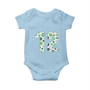 Floral Green Blue Game Day Baby Onesie Number 12 Sports Fan