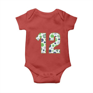 Floral Green Blue Game Day Baby Onesie Number 12 Sports Fan