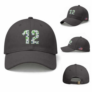 Floral Green Blue Game Day Baseball Cap Number 12 Sports Fan