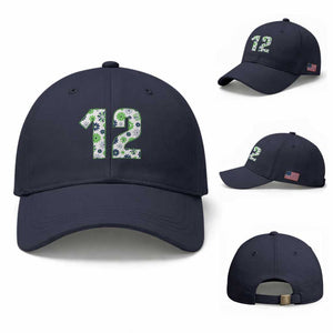 Floral Green Blue Game Day Baseball Cap Number 12 Sports Fan