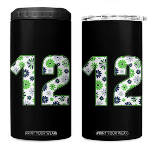 Floral Green Blue Game Day 4 in 1 Can Cooler Tumbler Number 12 Sports Fan