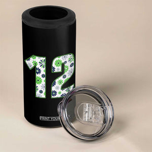 Floral Green Blue Game Day 4 in 1 Can Cooler Tumbler Number 12 Sports Fan