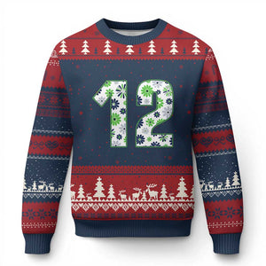 Floral Green Blue Game Day Ugly Christmas Sweater Number 12 Sports Fan