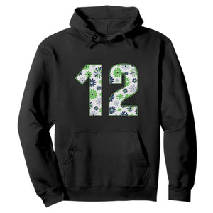 Floral Green Blue Game Day Hoodie Number 12 Sports Fan