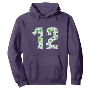 Floral Green Blue Game Day Hoodie Number 12 Sports Fan