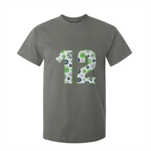 Floral Green Blue Game Day T Shirt For Kid Number 12 Sports Fan