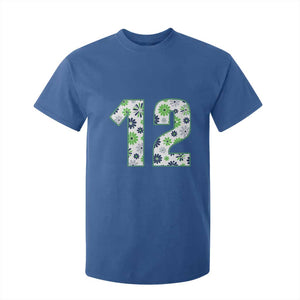 Floral Green Blue Game Day T Shirt For Kid Number 12 Sports Fan