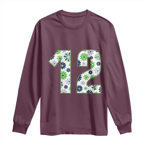 Floral Green Blue Game Day Long Sleeve Shirt Number 12 Sports Fan