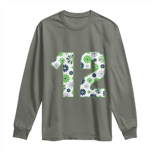 Floral Green Blue Game Day Long Sleeve Shirt Number 12 Sports Fan