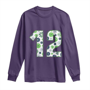 Floral Green Blue Game Day Long Sleeve Shirt Number 12 Sports Fan