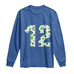 Floral Green Blue Game Day Long Sleeve Shirt Number 12 Sports Fan
