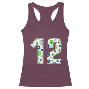Floral Green Blue Game Day Racerback Tank Top Number 12 Sports Fan