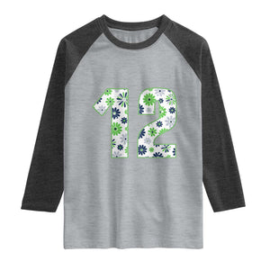 Floral Green Blue Game Day Raglan Shirt Number 12 Sports Fan