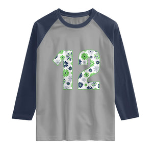 Floral Green Blue Game Day Raglan Shirt Number 12 Sports Fan