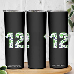 Floral Green Blue Game Day Skinny Tumbler Number 12 Sports Fan