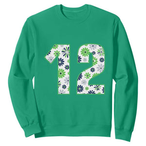Floral Green Blue Game Day Sweatshirt Number 12 Sports Fan