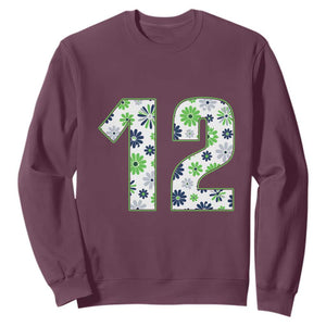 Floral Green Blue Game Day Sweatshirt Number 12 Sports Fan