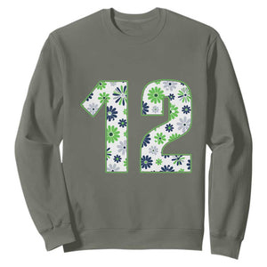 Floral Green Blue Game Day Sweatshirt Number 12 Sports Fan