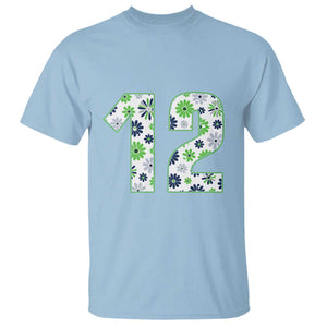 Floral Green Blue Game Day T Shirt Number 12 Sports Fan