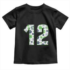 Floral Green Blue Game Day Toddler T Shirt Number 12 Sports Fan