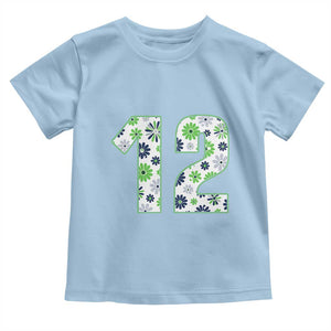 Floral Green Blue Game Day Toddler T Shirt Number 12 Sports Fan