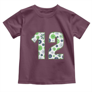 Floral Green Blue Game Day Toddler T Shirt Number 12 Sports Fan