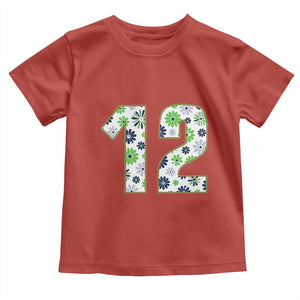 Floral Green Blue Game Day Toddler T Shirt Number 12 Sports Fan
