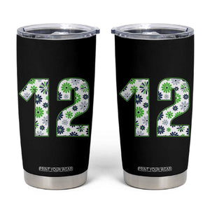 Floral Green Blue Game Day Tumbler Cup Number 12 Sports Fan