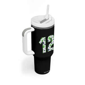 Floral Green Blue Game Day Tumbler With Handle Number 12 Sports Fan