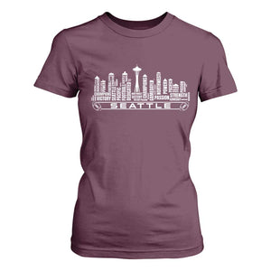 Seattle City Skyline Football Word Cloud T Shirt For Women Sports Fan Pride