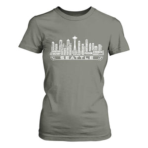 Seattle City Skyline Football Word Cloud T Shirt For Women Sports Fan Pride