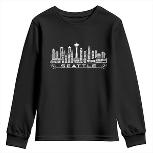 Seattle City Skyline Football Word Cloud Youth Sweatshirt Sports Fan Pride