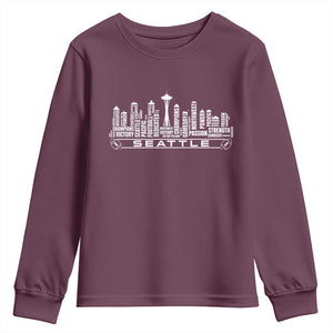 Seattle City Skyline Football Word Cloud Youth Sweatshirt Sports Fan Pride
